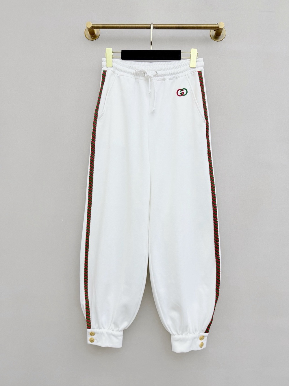 Gucci White Sweatpants with Green & Red Side Stripes